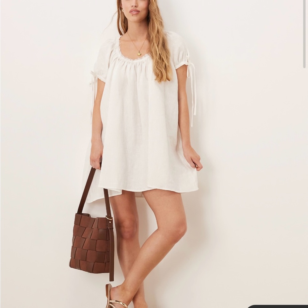 White Mini Peasant Dress - Lightweight Summer Tunic